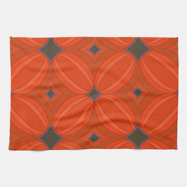 Orange Art Deco Kitchen Towel Kökshandduk (Horisontell)