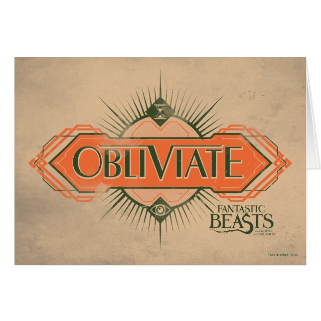 Orange Art Deco Obliviate Spell Graphic Hälsningskort (Framsidan Horizontal)