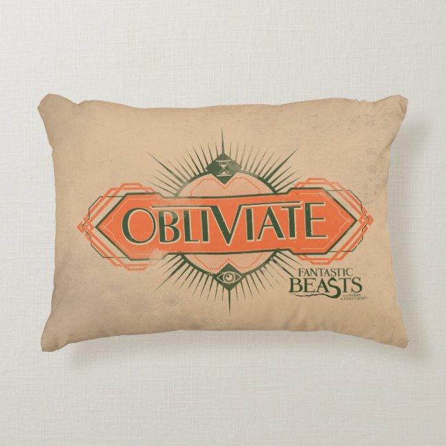 Orange Art Deco Obliviate Spell Graphic Prydnadskudde (Framsidan)