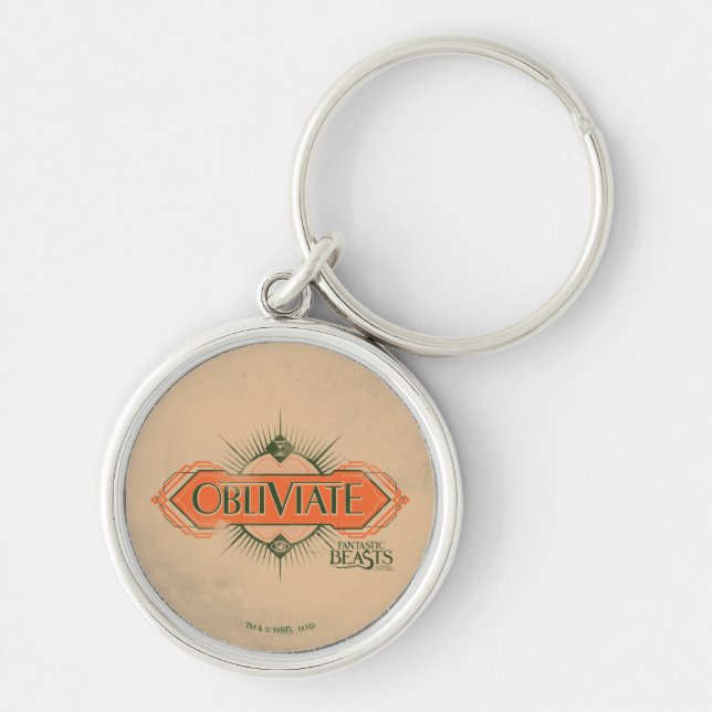 Orange Art Deco Obliviate Spell Graphic Rund Silverfärgad Nyckelring (Framsidan)