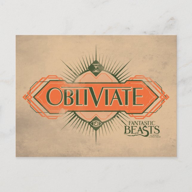 Orange Art Deco Obliviate Spell Graphic Vykort (Framsida)