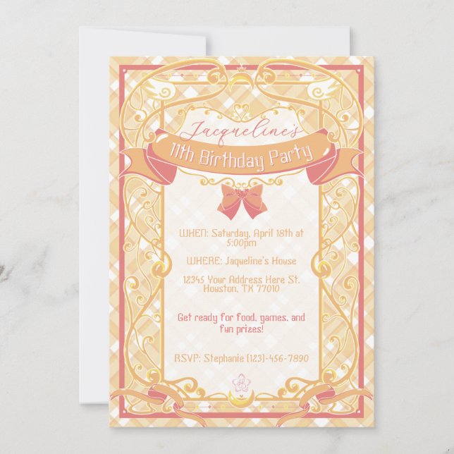 Orange Art Nouveau Princess Birthday Inbjudningar (Framsida)