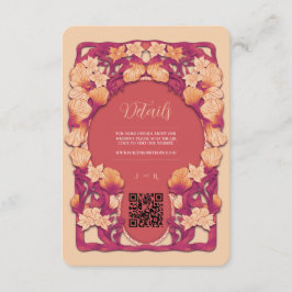 Orange Art Nouveau QR-kod Bröllopsbilaga Tilläggskort