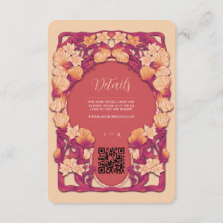 Orange Art Nouveau QR-kod Bröllopsbilaga Tilläggskort