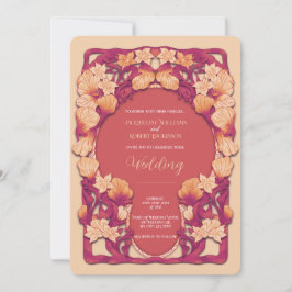 Orange Art Nouveau-vattenfärgsbröllopsinbjudan Inbjudningar