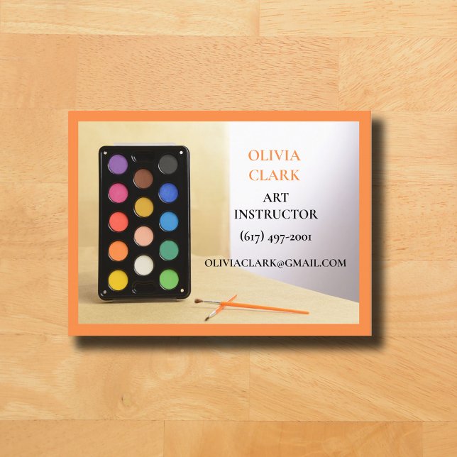 Orange Art Teacher Tutor Educator Art Class Visitkort (Art Teacher Business Card in Orange )