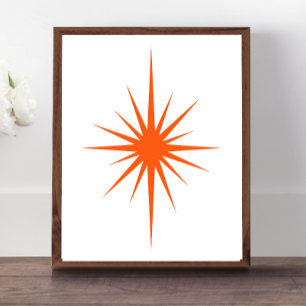 Orange Atomic Starburst Mid Century Modern Decor Poster