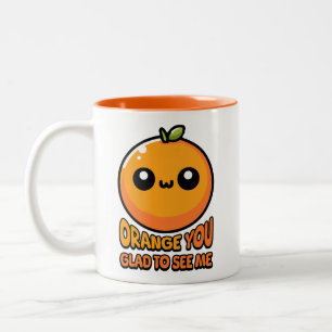 Orange att du är glad att se dig! Cute Orange Pun Två-Tonad Mugg