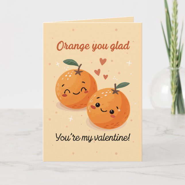 Orange att du är min Valentine? Barn Helgkort (Framsida)