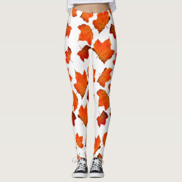 Orange Autumn Fall leaves Leggings