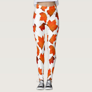 Orange Autumn Fall leaves Leggings
