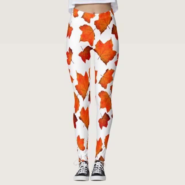 Orange Autumn Fall leaves Leggings (Framsida)