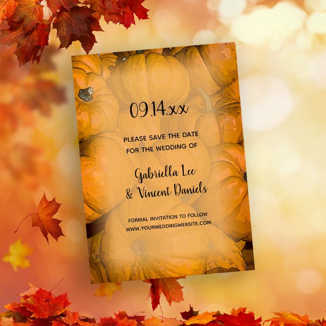 Orange Autumn Pumpkins Bröllop spara datum Spara Datumet (Skapare uppladdad)