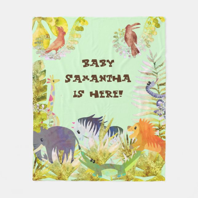 Orange av akut Grönt, blått vattenfärgsjungeldjur Fleecefilt (Framsidan)