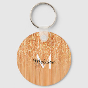 Orange av bambu-trä med låg elegant Monogram Nyckelring