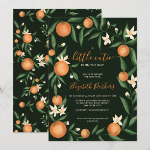 Orange av botaniska citrusfrukter med liten cutie inbjudningar
