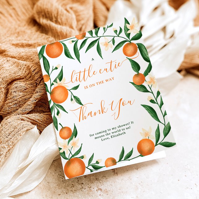 Orange av botaniska citrusfrukter med liten rosa tack kort (Botanical citrus orange little cutie pink thank you card)