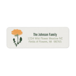 Orange av brant Grönt Dandelion Flower Motif Returadress Etikett