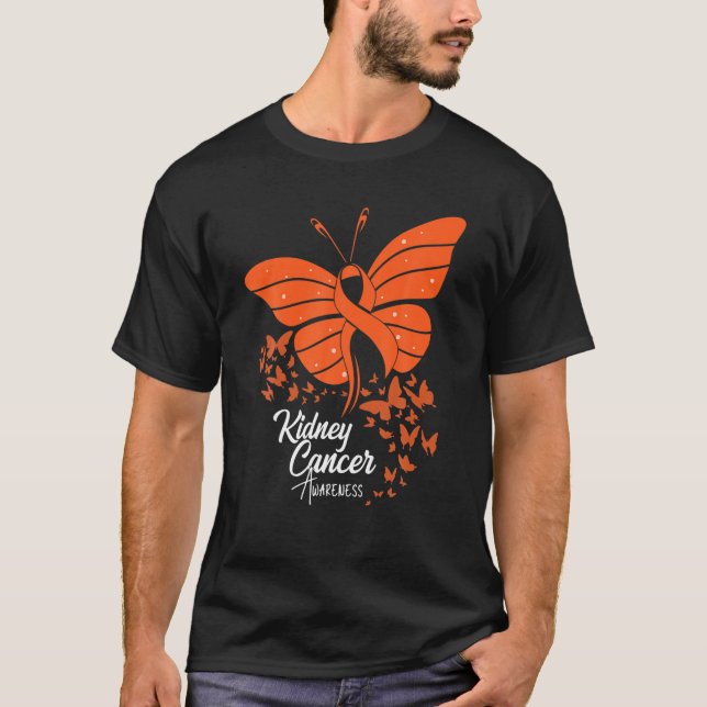 Orange av Butterflies Ribbon Kidney Cancer Awarene T Shirt (Framsida)