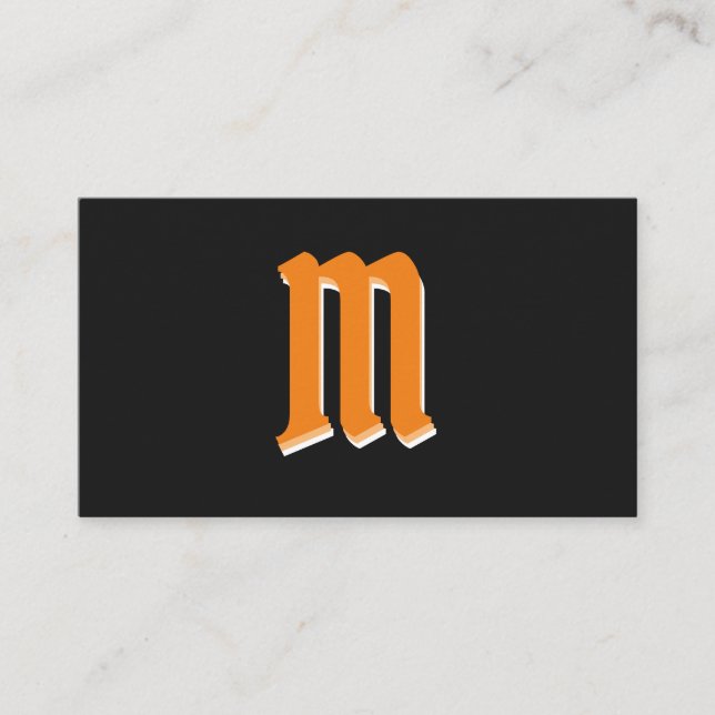 orange av elegant på svart monogram 3d-effekt visitkort (Framsida)