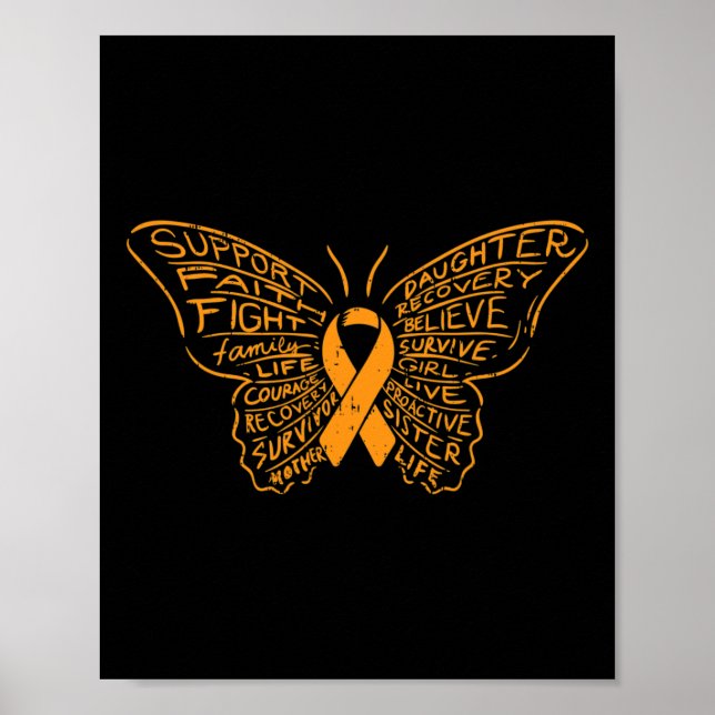 Orange av fjäril Ribbon Cancer Leukemia Awareness Poster (Framsidan)