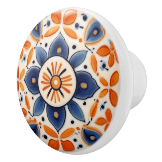 Orange av folkart-Blommigt och blå blomma Knopp (Höger)
