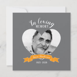 Orange av fotohjärta för Memorial-tjänst, menyflik Inbjudningar