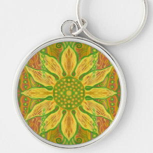Orange av grönt av gult av Sun Flower bohemian blo Rund Silverfärgad Nyckelring