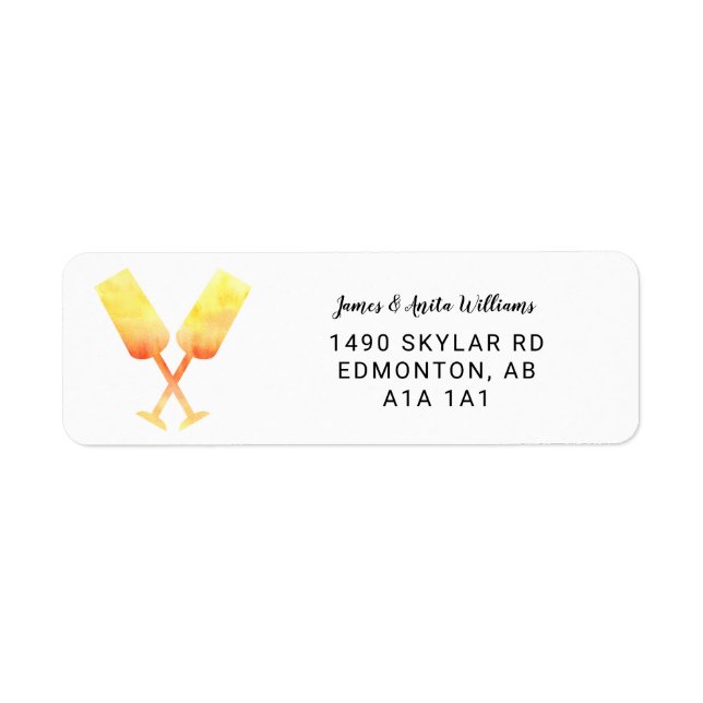 orange av gult av vattenfärgen champagneglas nytt  returadress etikett (Framsidan)