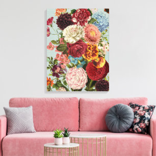 Orange av gult med stora blommigtar, akvabas-bakg canvastryck