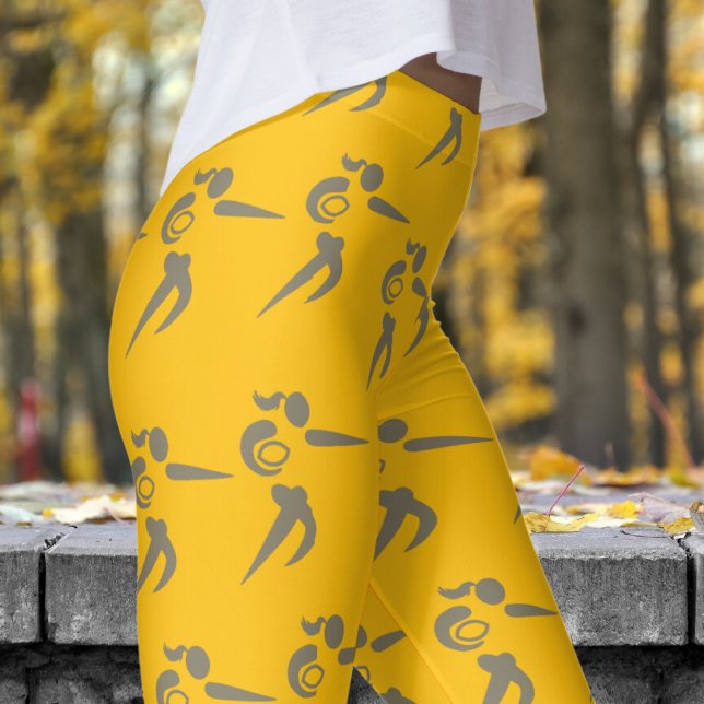 Orange av kraftig Gult Womens Rugby Mönster Leggings (Womens Rugby on Yellow Orange Leggings)