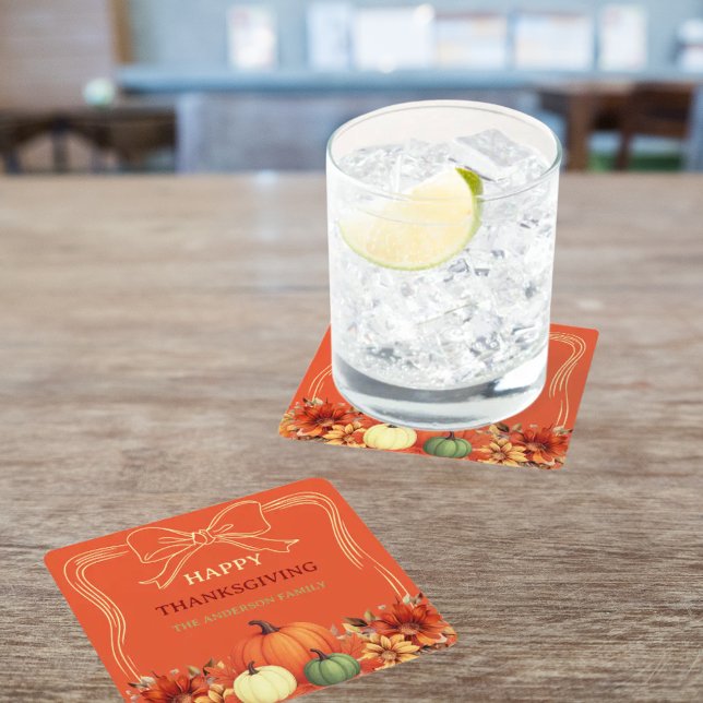 orange av thanksgiving, , handdragen pumpa underlägg papper kvadrat (Skapare uppladdad)