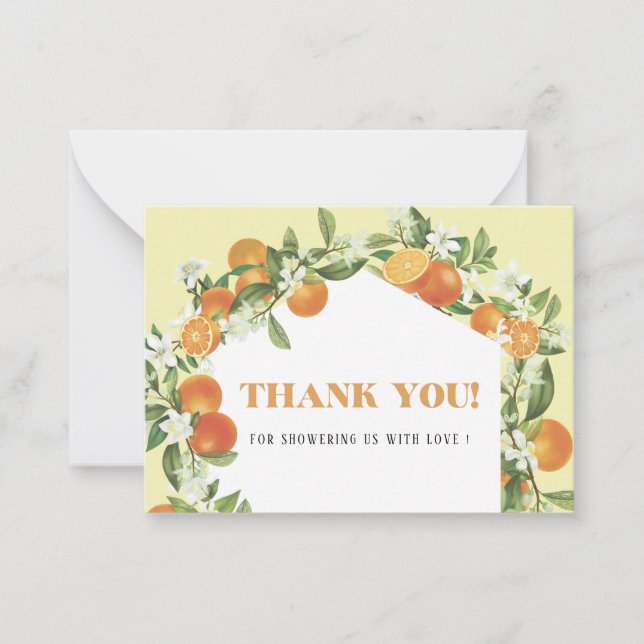 Orange av vattenfärgen Elegant Citrus-babydusch ta Anteckningskort (Framsida)