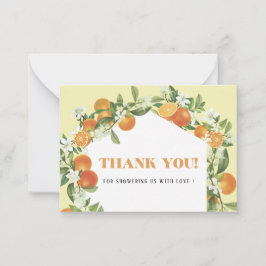 Orange av vattenfärgen Elegant Citrus-babydusch ta Anteckningskort