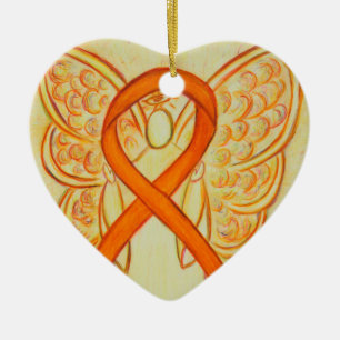 Orange Awareness Ribbon Angel Anpassningsbar Art O Julgransprydnad Keramik