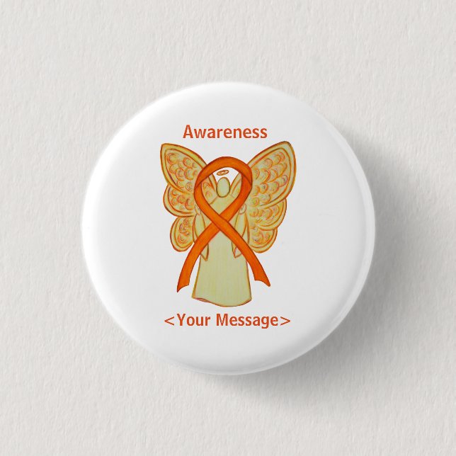 Orange Awareness Ribbon Angel Anpassningsbar Pin Knapp (Framsida)