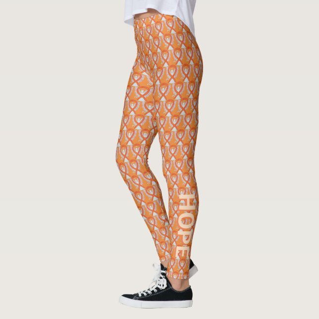 Orange Awareness Ribbon Angel Cat Anpassningsbar L Leggings (Vänster)