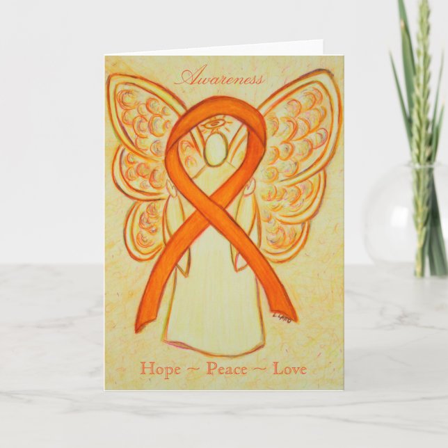 Orange Awareness Ribbon Angel Greeting Card Helgkort (Framsida)