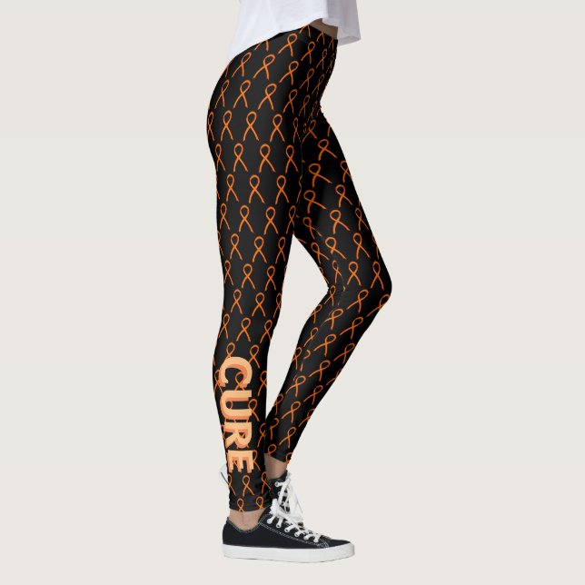 Orange Awareness Ribbon Anpassningsbar Ord Art Leg Leggings (Höger)