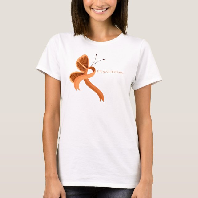 Orange Awareness Ribbon Butterfly T-Shirt (Framsida)
