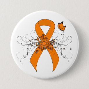 Orange Awareness Ribbon med Butterfly Knapp
