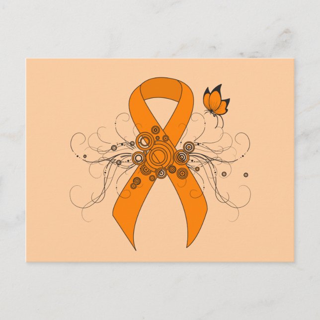 Orange Awareness Ribbon med Butterfly Vykort (Framsida)