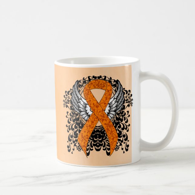Orange Awareness Ribbon med Vingar Kaffemugg (Höger)