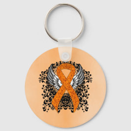 Orange Awareness Ribbon med Vingar Nyckelring