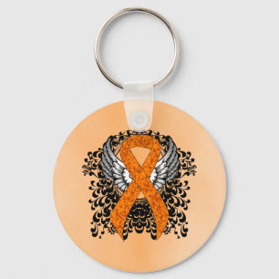 Orange Awareness Ribbon med Vingar Nyckelring