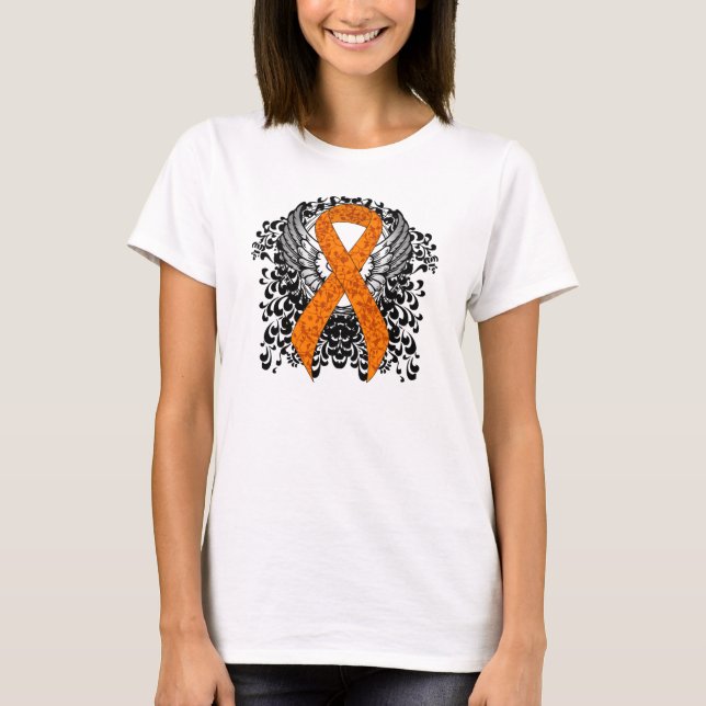 Orange Awareness Ribbon med Vingar Tee (Framsida)