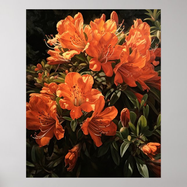Orange Azalea Flowers Art Print Poster (Framsidan)