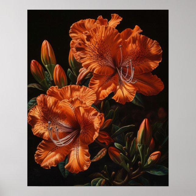 Orange Azalea Flowers Art Print Poster (Framsidan)