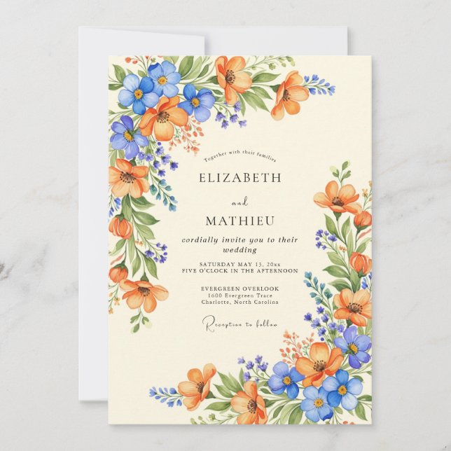 Orange Azure Bountiful Summer Wedding Inbjudningar (Framsida)