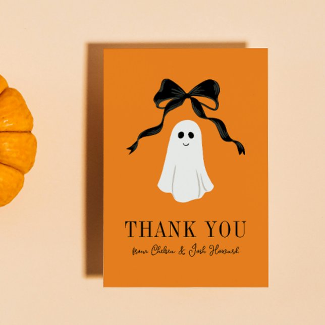 Orange Baby Boo Ghost Halloween Tack (orange halloween baby shower thank you card for the little boo that's almost due with a ghost)